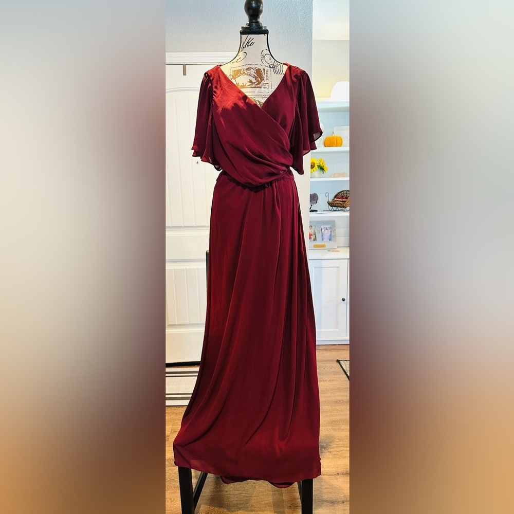 Burgundy Wrap Maxi Formal Dress